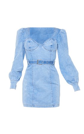 Light Blue Wash Puff Sleeve Denim Dress | PrettyLittleThing USA