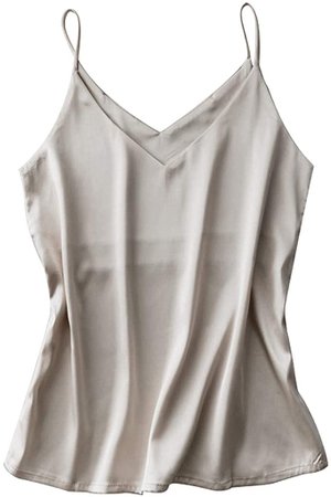 Miqieer Basic Women's Silk Tank Top Ladies V-Neck Camisole Silky Loose  Sleeveless Blouse Satin Tank Shirt