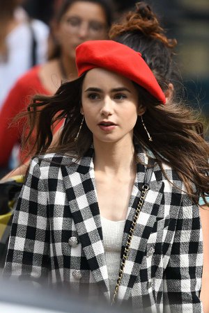 lily collins on set of emily in paris