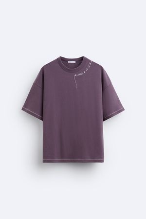 EMBROIDERED TEXT T-SHIRT - Purple | ZARA United States