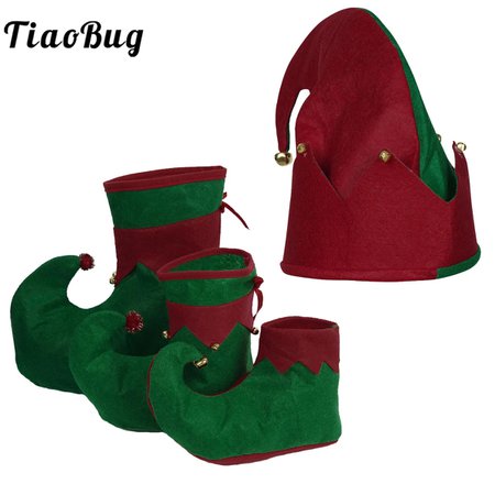 Santa elf chapéu sapatos adulto crianças conjunto de feltro traje de natal com jingle bells presentes de festa de natal acessórios vermelho/verde|Acessórios p/ festa| - AliExpress