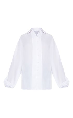 White Chiffon Button Up Oversized Shirt | PrettyLittleThing USA
