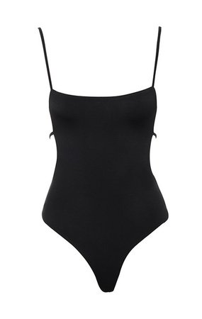 Clothing : Bodysuits : 'Montal' Black Backless Stretch Silky Jersey Bodysuit