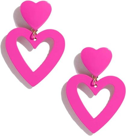 PopTopping Double Hearts Drop Earrings Pink Dangle Earrings Love Heart dangle Earrings For Women Valentine's Day Mother's Day Birthday: Clothing, Shoes & Jewelry