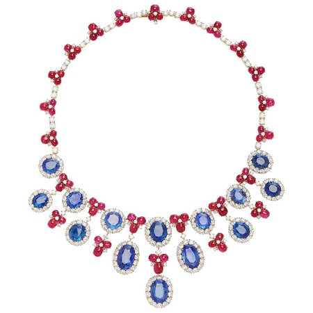 Bulgari Important Sapphire Diamond Ruby Necklace For Sale at 1stdibs