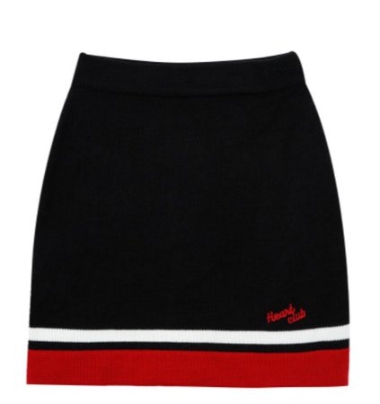 HEART CLUB Embroidered Logo Contrast Stripe Knit Mini Skirt