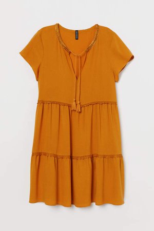 Dress with Lace Trim - Yellow
