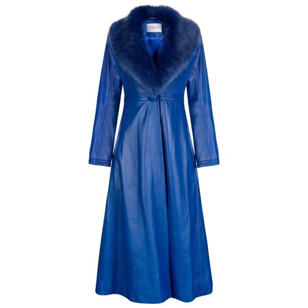 Verheyen London Edward Leather Coat in Blue with Faux Fur - Size uk 12 For Sale at 1stDibs