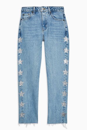CONSIDERED Bleach Diamanté Star Straight Jeans | Topshop