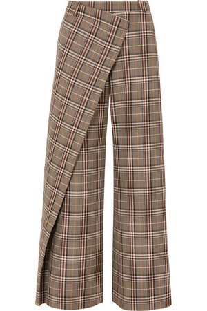 Monse | Wrap-effect checked wool-blend canvas wide-leg pants | NET-A-PORTER.COM