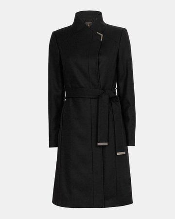 Long belted wrap coat - Black | Jackets and Coats | Ted Baker UK