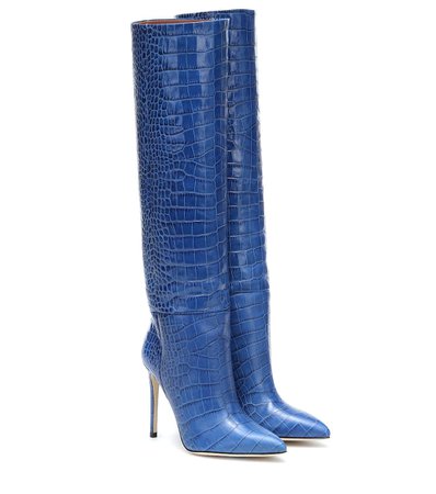 Paris Texas - Croc-effect leather knee-high boots | Mytheresa
