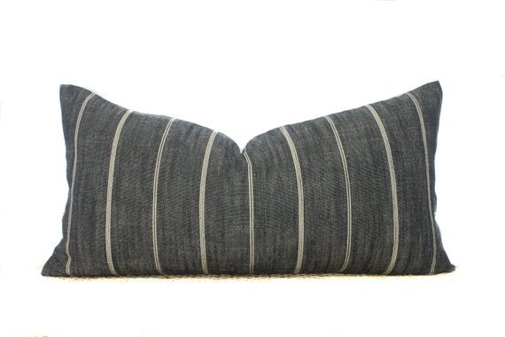 Dark Grey Striped Lumbar Pillow Cover 14x20 No1190X | Etsy