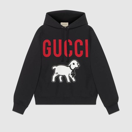Black RTW Oversize sweatshirt with Gucci lamb | GUCCI® US