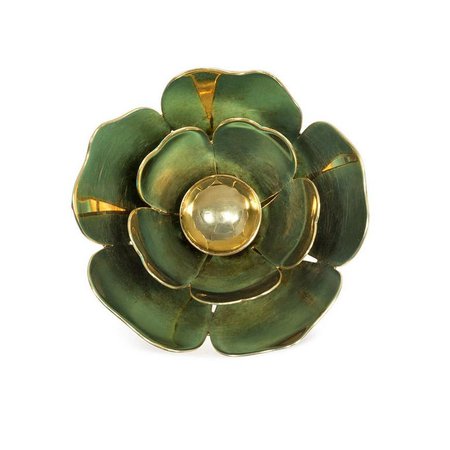 Cartier 1940s Gold and Enamel Reflective Flower Brooch