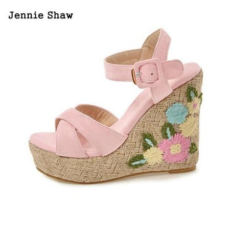 2018 Summer New Girl Shoes High Heels Wedges Straw Sandals Female Flower Embroidery Sandals Women-in High Heels from Shoes on Aliexpress.com | Alibaba Group