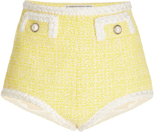 Alessandra Rich Women's Sequined Tweed Hotpants In Yellow