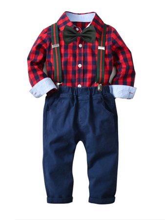 Kids Boys' Basic Houndstooth Christmas Long Sleeve Clothing Set Red 7018714 2020 – $21.99