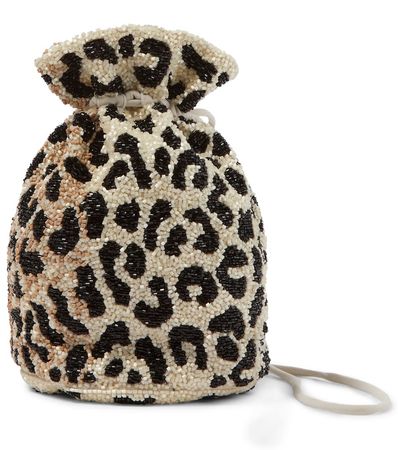 Ganni - Leopard-print beaded bucket bag | Mytheresa