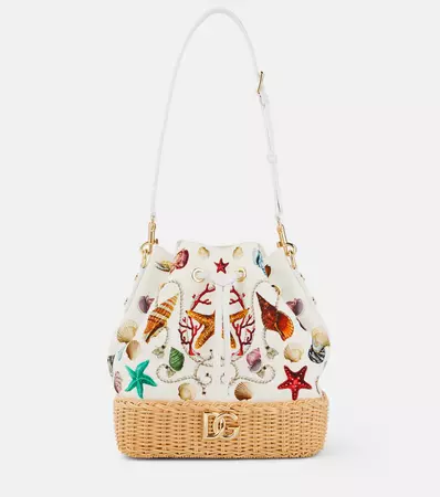 Capri DG raffia-trimmed canvas bucket bag in multicoloured - Dolce Gabbana | Mytheresa