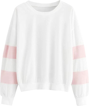 SheIn Women's Contrast Colorblock Long Sleeve Pullover Top Crewneck Sweatshirts Pink Medium at Amazon Women’s Clothing store