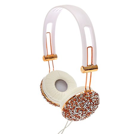 Crushed Rose Gold Crystal Headphones | Claire's US
