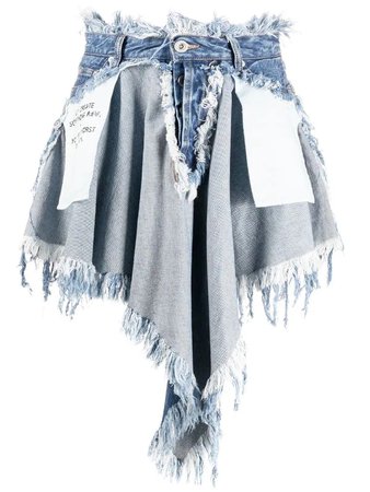 UNRAVEL PROJECT Chaos distressed denim skirt