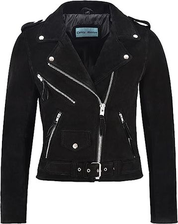 Ladies Fringe Brando Suede Leather Jacket Biker Motorcycle Style Real MBF at Amazon Women's Coats Shop