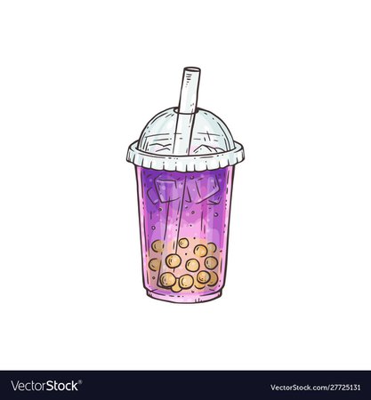 Purple bubble tea with yellow pearls in plastic Vector Image