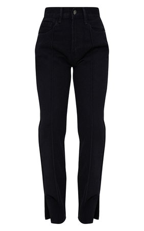 Petite Black Front Seam Split Hem Denim Jeans | PrettyLittleThing CA