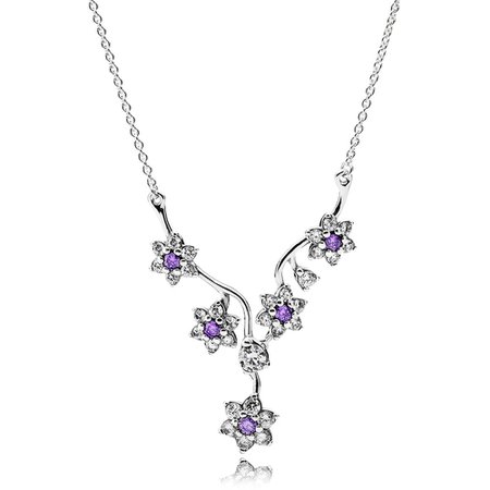 White and purple floral necklace