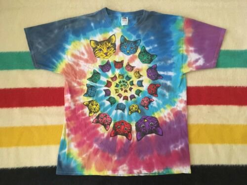 Tie Dye Cat Faces T Shirt XL Grateful Dead Hippy Lollapalooza New Green Deal | eBay