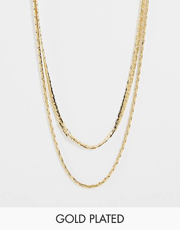 ASOS DESIGN 14k gold plated multirow necklace in vintage style chains | ASOS