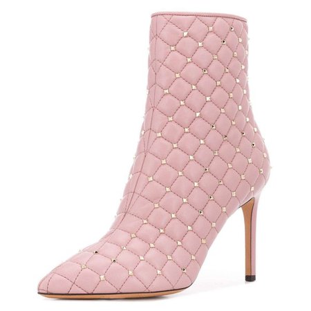Pink Quilted Ankle Booties Studs Shoes Pointy Toe Stiletto Boots for Work, Formal event, Date, Anniversary, Going out | FSJ