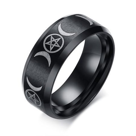 Triple Moon Goddess Pentacle Ring