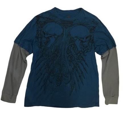 blue and gray sleeve grunge shirt