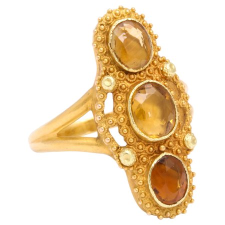 Antique Georgian Three Stone Cannetille Citrine Ring For Sale at 1stDibs