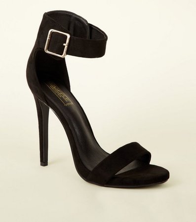 Black Suedette Wide Ankle Strap Stiletto Sandals | New Look