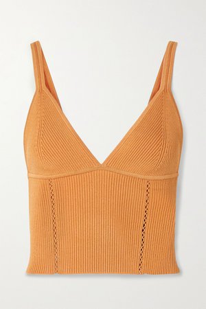 Orange Lana cropped pointelle-trimmed ribbed-knit top | Jonathan Simkhai | NET-A-PORTER
