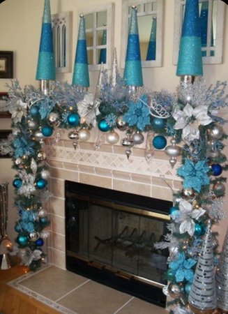 Blue Christmas fireplace