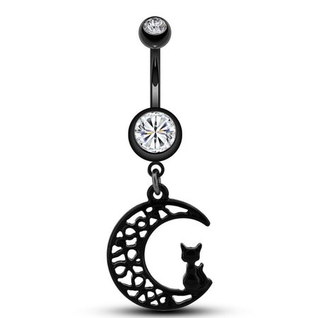 Black Cat Sitting on The Moon Dangle Belly Ring – Jenny's Shop