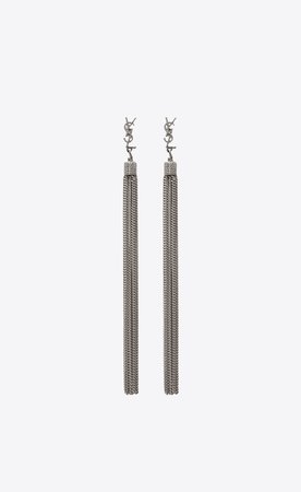 Saint Laurent ‎LOULOU Earrings With Chain Tassels In Silver Brass ‎ | YSL.com