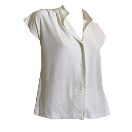 White Terry Cloth Button Front Shirt Ruched Shoulders circa 1970s – Dorothea's Closet Vintage