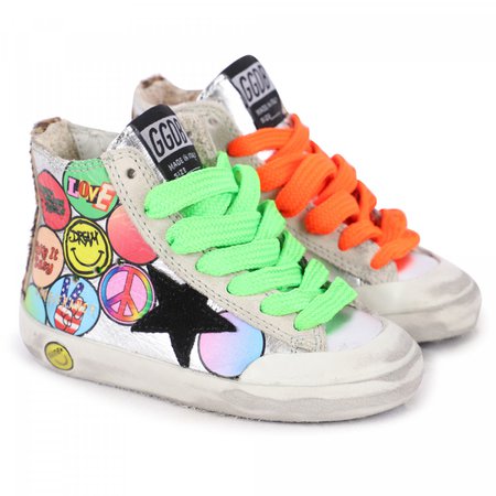 Golden Goose Contrasting Shoe Laces Colorful Ankle High Logo Sneakers - BAMBINIFASHION.COM