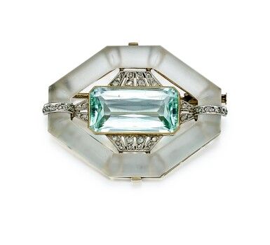 AQUAMARINE, ROCK CRYSTAL AND DIAMOND BROOCH | 海藍寶 配 白水晶 及 鑽石 別針 | Jewels Online | Jewellery | Sotheby's