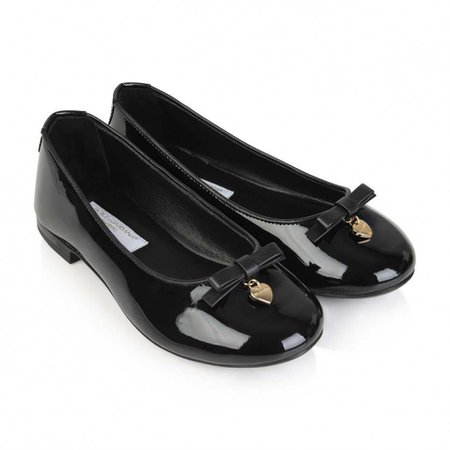 Dolce & Gabbana Girls Black Patent Leather Ballerinas With Bow - Ballerinas & Pumps - Category - Kids Designer Shoes