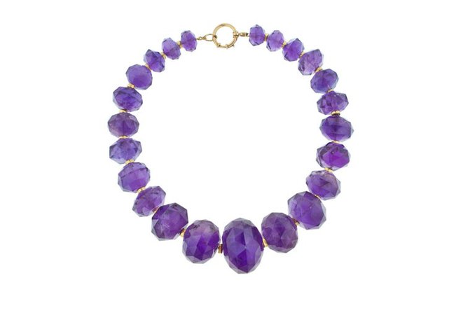 Estate Amethyst Bead and Yellow Gold Necklace