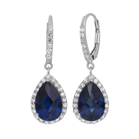 Lab-Created Blue & White Sapphire Sterling Silver Halo Teardrop Earrings