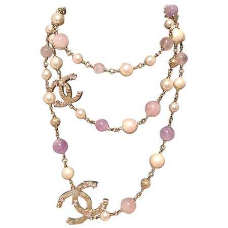 Chanel Amethyst Rose Quartz and Pearl Crystal CC Beaded Necklace