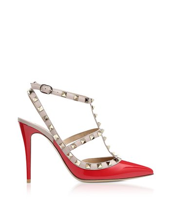 Valentino Rockstud Red Patent Leather Ankle Stap Pumps